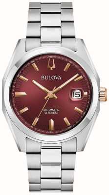 Bulova Montre géomètre pour homme (39 mm), cadran rouge / bracelet en acier inoxydable 98B422