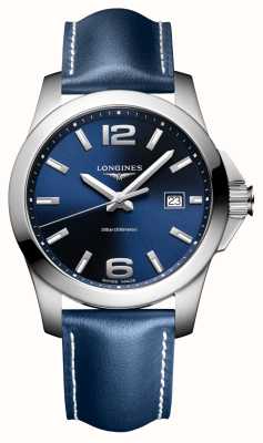 LONGINES Quartz Conquest (41 mm) cadran bleu / bracelet cuir bleu L37594960