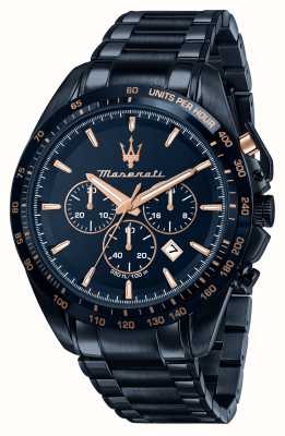 Maserati Cadran chronographe bleu traguardo (45 mm) pour homme / bracelet en acier inoxydable bleu R8873612054