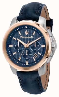 Maserati Cadran chronographe bleu successo (44 mm) pour homme / bracelet en cuir bleu R8871621015