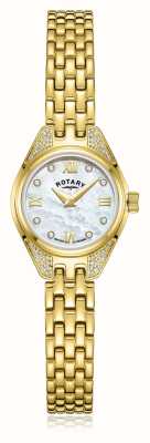 Rotary Quartz diamant traditionnel (20 mm) cadran en nacre / bracelet en acier inoxydable pvd doré LB05143/41/D
