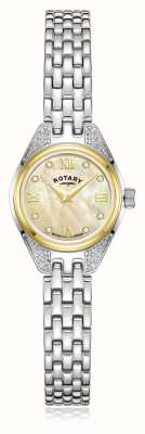 Rotary Quartz diamant traditionnel (20 mm) cadran en nacre champagne / bracelet en acier inoxydable LB05141/94/D