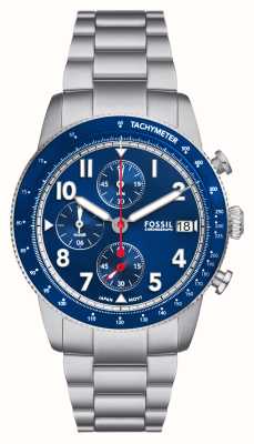 ossil Cadran chronographe bleu tourer sport pour homme (42 mm) / bracelet en acier inoxydable FS6047