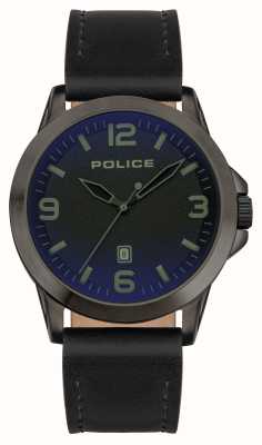 Police Date à quartz Cliff (47 mm) cadran sablé noir / bracelet en cuir noir PEWJB2194502