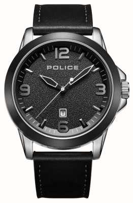 Police Date à quartz Cliff (47 mm) cadran noir / bracelet en cuir noir PEWJB2194540