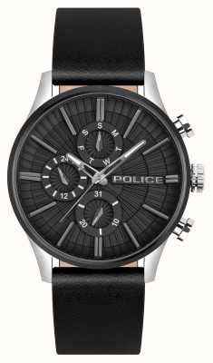 Police Barter quartz multifonction (44 mm) cadran noir / bracelet cuir noir PEWJF2195040