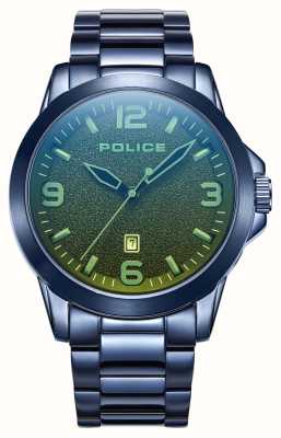 Police Date à quartz Cliff (47 mm) cadran noir verre coloré / bracelet acier inoxydable bleu PEWJH2194503
