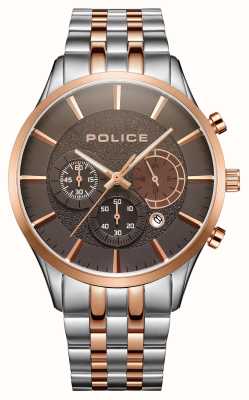 Police Cadran chronographe marron multifonction à quartz Cage (44 mm) / bracelet acier inoxydable bicolore PEWJI2194340