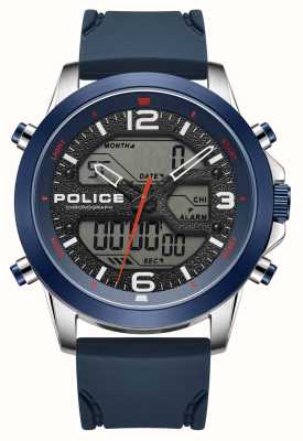 Police Chronographe hybride Rig (47 mm) cadran bleu / bracelet silicone bleu PEWJP2194740