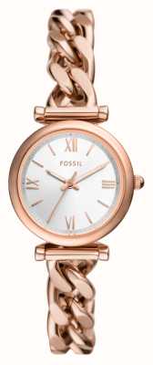 Fossil Carlie (28 mm) pour femme, cadran argenté/bracelet style chaîne en acier inoxydable couleur or rose ES5330
