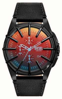 Diesel Cadran chronographe soleillé noir pour homme avec cadre (44 mm) / bracelet en cuir noir DZ4658