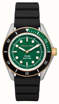 Michael Kors Cadran vert maritime (42 mm) pour homme / bracelet en silicone noir MK9158