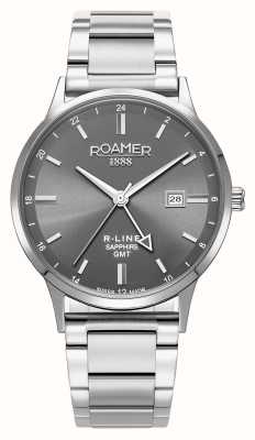 Roamer R-line gmt (43mm) cadran gris / bracelet interchangeable en acier inoxydable et bracelet en cuir noir 990987 41 55 05