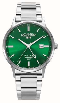 Roamer R-line gmt (43mm) cadran vert / bracelet interchangeable en acier inoxydable et bracelet en cuir noir 990987 41 75 05