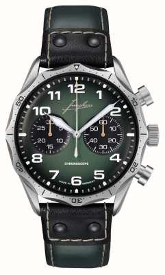 Junghans Chronoscope de pilote (43,3 mm) cadran vert / bracelet cuir vert et noir 27/3492.00