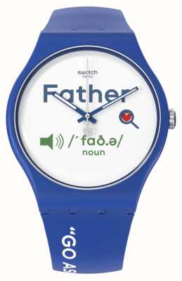 Swatch Tout sur papa (41 mm) cadran blanc / bracelet en silicone bleu SO29Z704