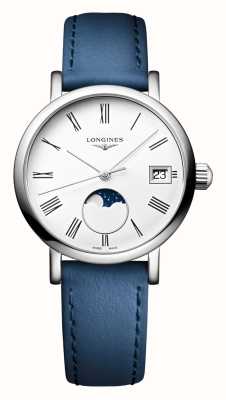 LONGINES The Longines Elegant Collection Moonphase Quartz (30mm) cadran blanc mat / bracelet cuir bleu L43304112
