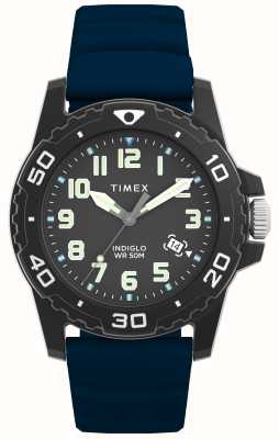 Timex Style plongeur (42 mm) cadran noir / bracelet en silicone bleu TW5M61100
