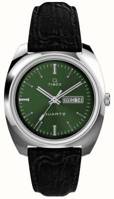 Timex Q timex 1978 jour-date (37 mm) cadran soleillé vert / bracelet en cuir noir TW2W44700