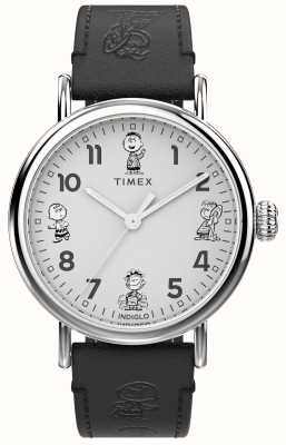 Timex Croquis de cacahuètes standard (40 mm) cadran blanc / bracelet en cuir noir TW2W45900