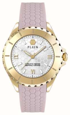 Philipp Plein Cadran à logo blanc Plein Heaven (38 mm) / bracelet en silicone rose PWPOA0224