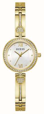 Guess Bracelet pour femme avec cadran blanc et bracelet en acier inoxydable doré (27 mm) GW0655L2