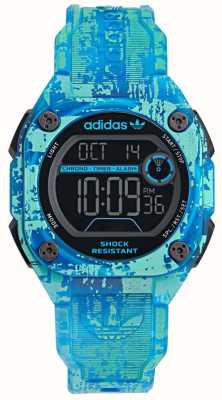 Adidas Cadran numérique City Tech Two Grfx (45 mm) / bracelet en plastique à motifs bleus AOST24077
