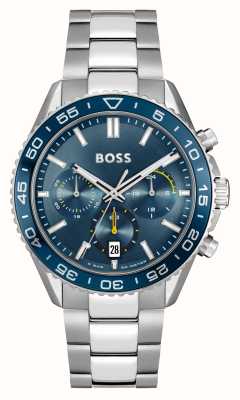 BOSS Cadran chronographe bleu coureur (43 mm) pour homme / bracelet en acier inoxydable 1514143