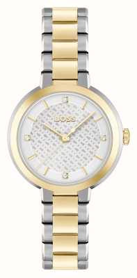 BOSS Sena (34 mm) pour femme, cadran blanc / bracelet en acier inoxydable bicolore 1502761