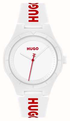 HUGO Cadran blanc #lit (42 mm) pour homme / bracelet en silicone blanc 1530345