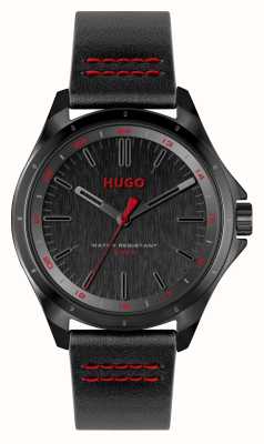 HUGO Cadran noir #complet (42 mm) pour homme / bracelet en cuir noir 1530321