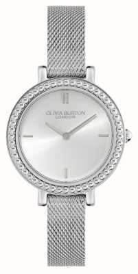 Olivia Burton Cadran argenté avec perle vintage (30 mm) / bracelet en maille d'acier inoxydable 24000160