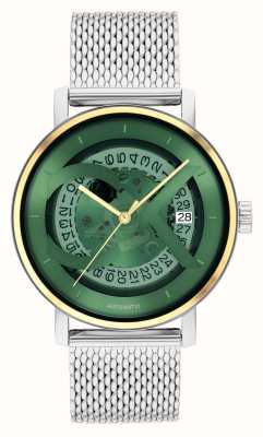 Calvin Klein Cadran squelette vert automatique emblématique (40 mm) pour homme / bracelet en maille d'acier inoxydable 25300005