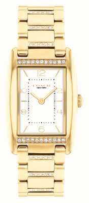 Coach Cadran rectangulaire blanc Reese pour femme / bracelet en acier inoxydable doré serti de cristaux 14504316