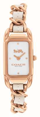 Coach Caddie femme cadran rectangle blanc / bracelet cuir blanc or rose acier inoxydable 14504283
