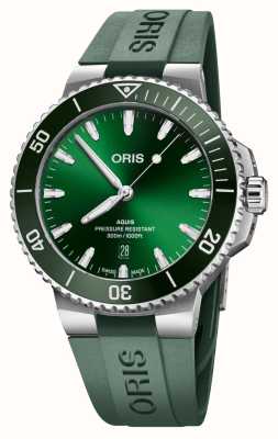 ORIS Aquis date automatique (43,5 mm) cadran vert / bracelet caoutchouc vert 01 733 7789 4157-07 4 23 37FC