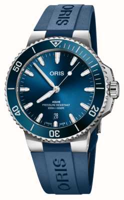 ORIS Aquis date automatique (41,5 mm) cadran bleu / bracelet caoutchouc bleu 01 733 7787 4135-07 4 22 35FC