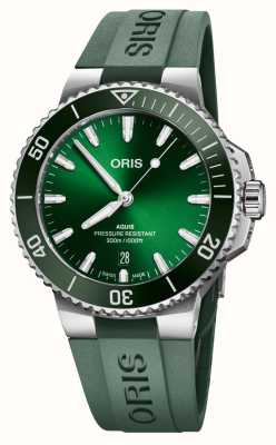 ORIS Aquis date automatique (41,5 mm) cadran vert / bracelet caoutchouc vert 01 733 7787 4157-07 4 22 37FC