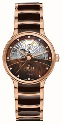 RADO Centrix automatique diamants coeur ouvert (35mm) cadran nacre marron / bracelet or rose & marron R30029902