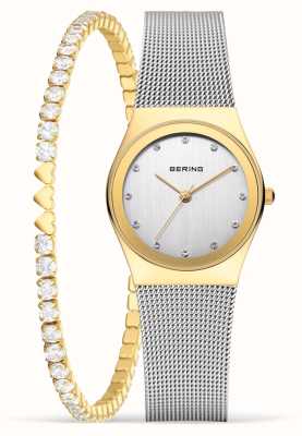 Bering Coffret cadeau classique pour femme (27 mm) cadran argenté / bracelet maille acier inoxydable 12927-001-GWP