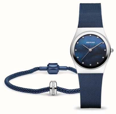 Bering Coffret cadeau classique femme (27 mm) bracelet nacre bleue / maille acier bleu 12927-307-GWP