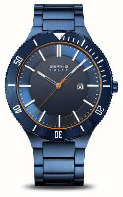 Bering Montre homme solaire (43 mm) cadran bleu / bracelet acier inoxydable bleu 14443-797