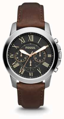 Fossil Bourse pour hommes | cadran chronographe noir | bracelet en cuir marron FS4813