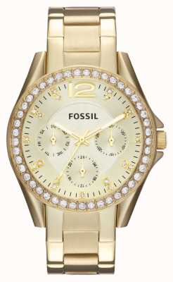 Fossil Riley femme | cadran or | ensemble en cristal | bracelet en acier inoxydable doré ES3203