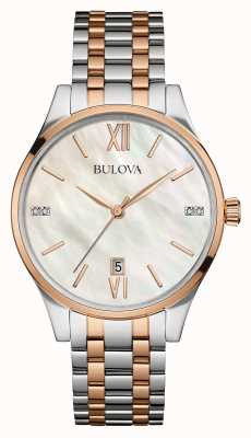 Bulova Bicolore femme, or rose, perle, diamant 98S150