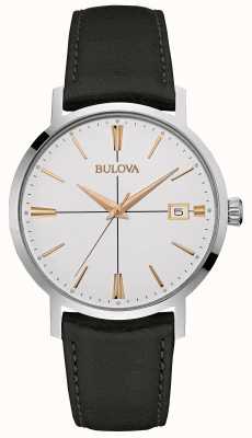 Bulova Bracelet homme en cuir noir cadran blanc 98B254