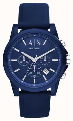 Armani Exchange Hommes | cadran chronographe bleu | bracelet en silicone bleu AX1327