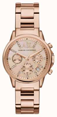 Armani Exchange Femme | cadran serti de cristaux | bracelet ton or rose AX4326