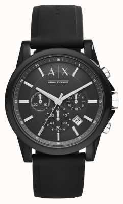 Armani Exchange Cadran chronographe noir pour homme | bracelet en silicone noir AX1326