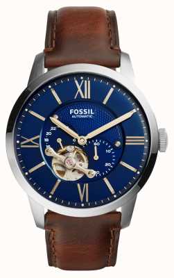Fossil Homme citadin automatique | cadran bleu | bracelet en cuir marron ME3110